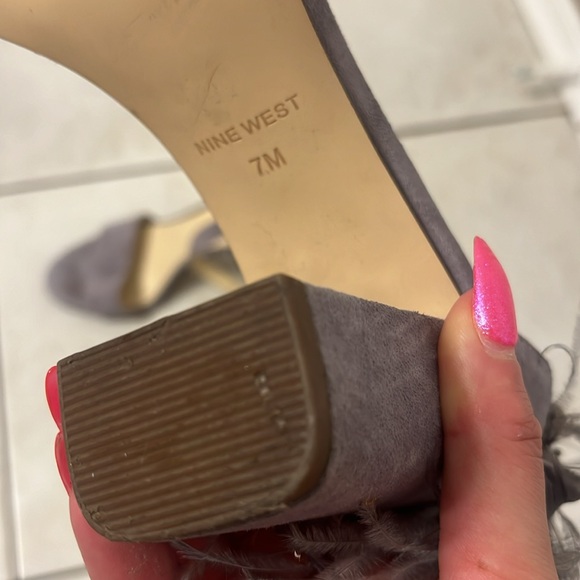 Light Grey Suede Block Heel Heels - Picture 5 of 5